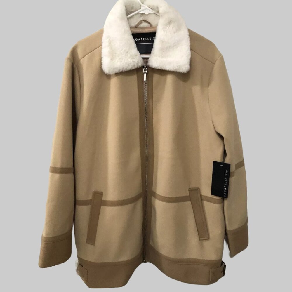 NWT Bagatelle NYC Women's Faux Fur Collar Full Zip Jacket Size Large